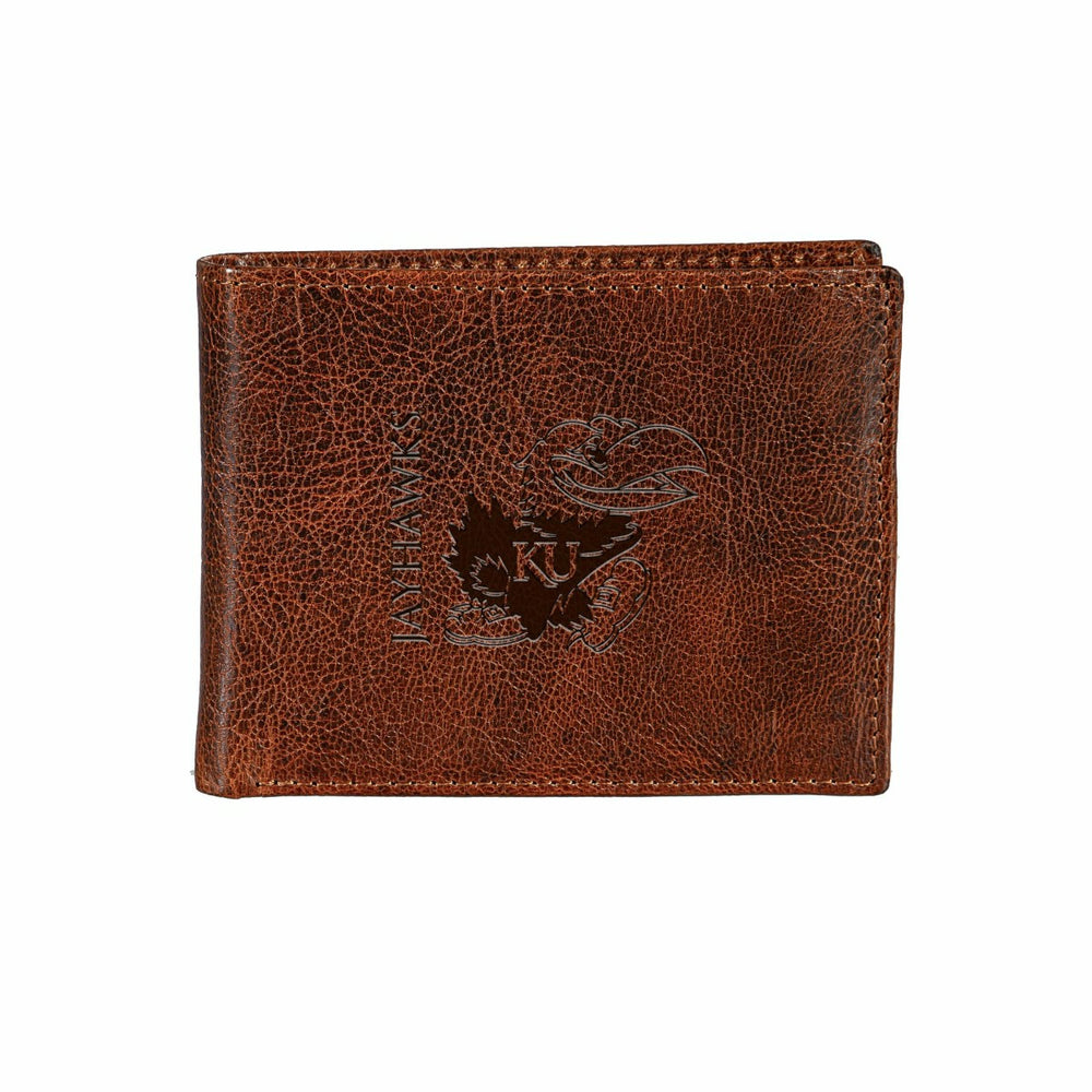 University of Kansas, Embossed 100% Genuine Tumbled Leather Passcase B - Collegiate Home