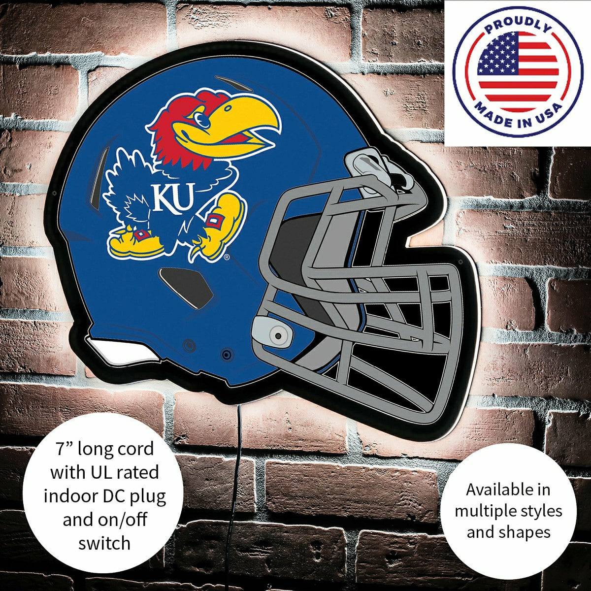 LED Wall Decor, Helmet, University of Kansas - Collegiate Home