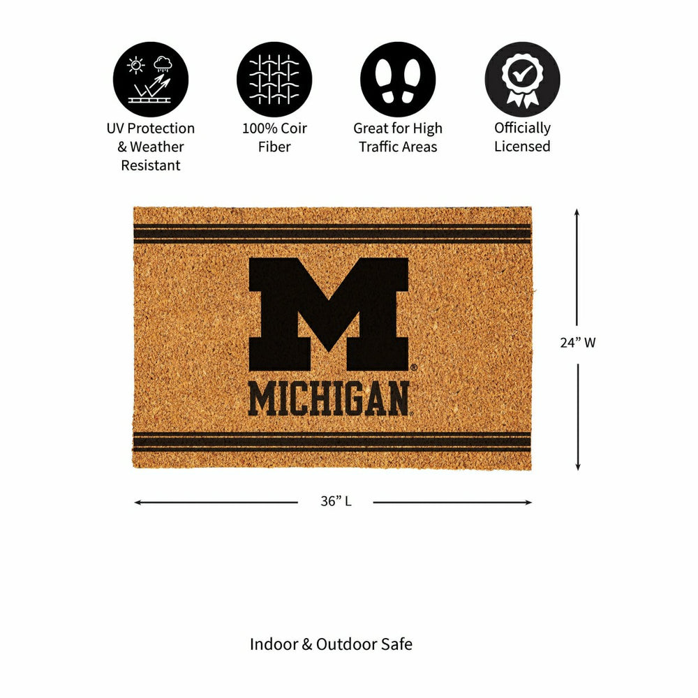 University Of Michigan Large One Color Coir Mat, 36"x24" - Collegiate