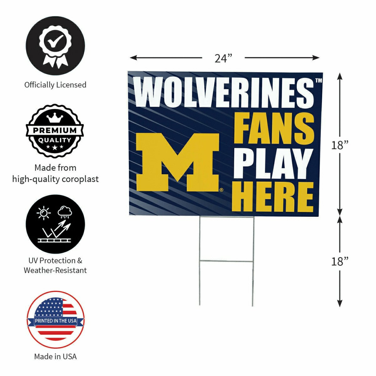 University Of Michigan Coroplast Yard Sign "Fans Play Here" - Collegiate Home