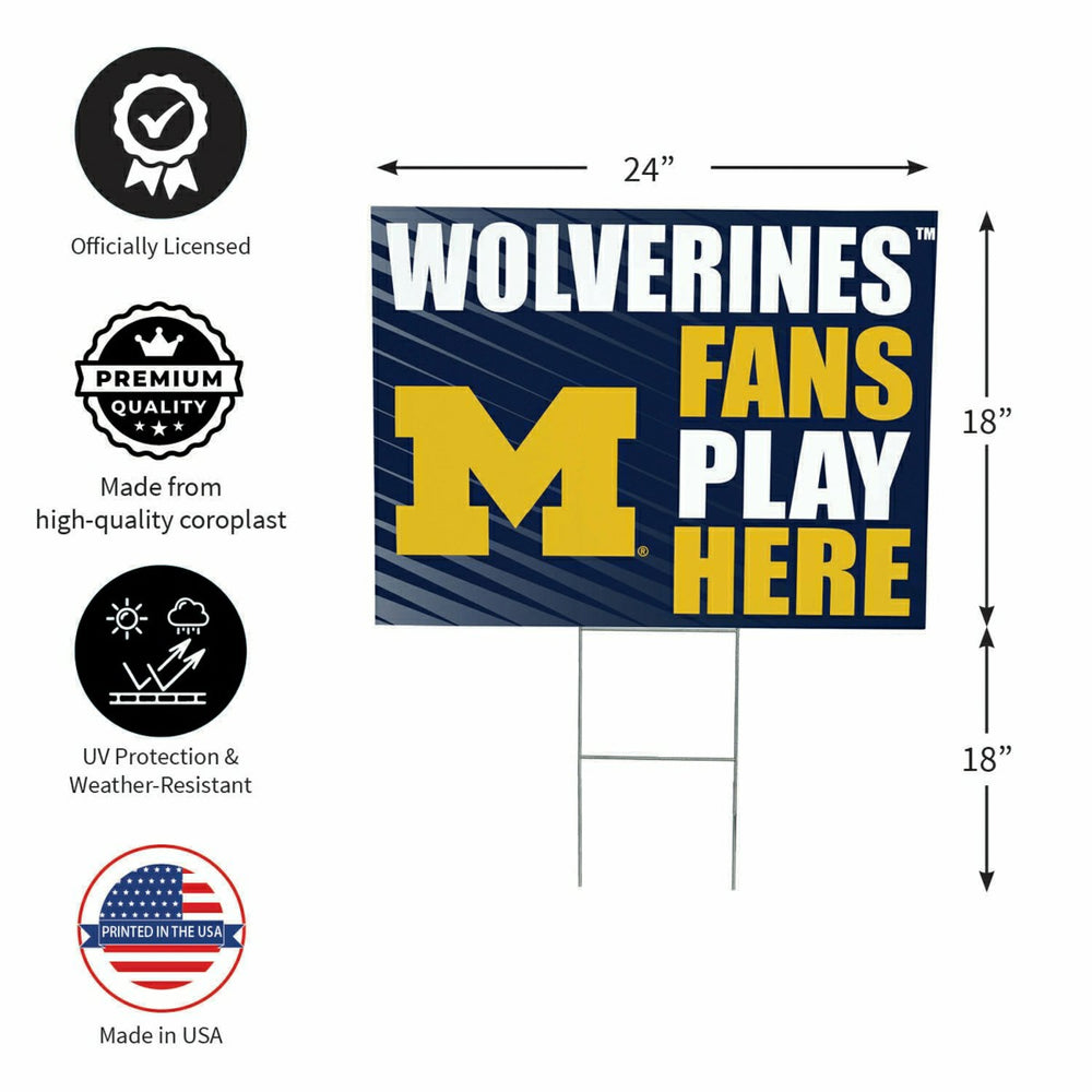 University Of Michigan Coroplast Yard Sign "Fans Play Here" - Collegiate Home