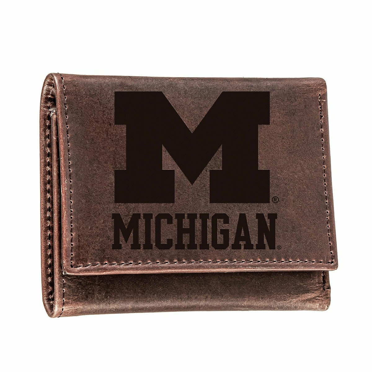 University of Michigan, Tri-Fold Wallet, Brown, CH, 100% Genuine Leath - Collegiate Home