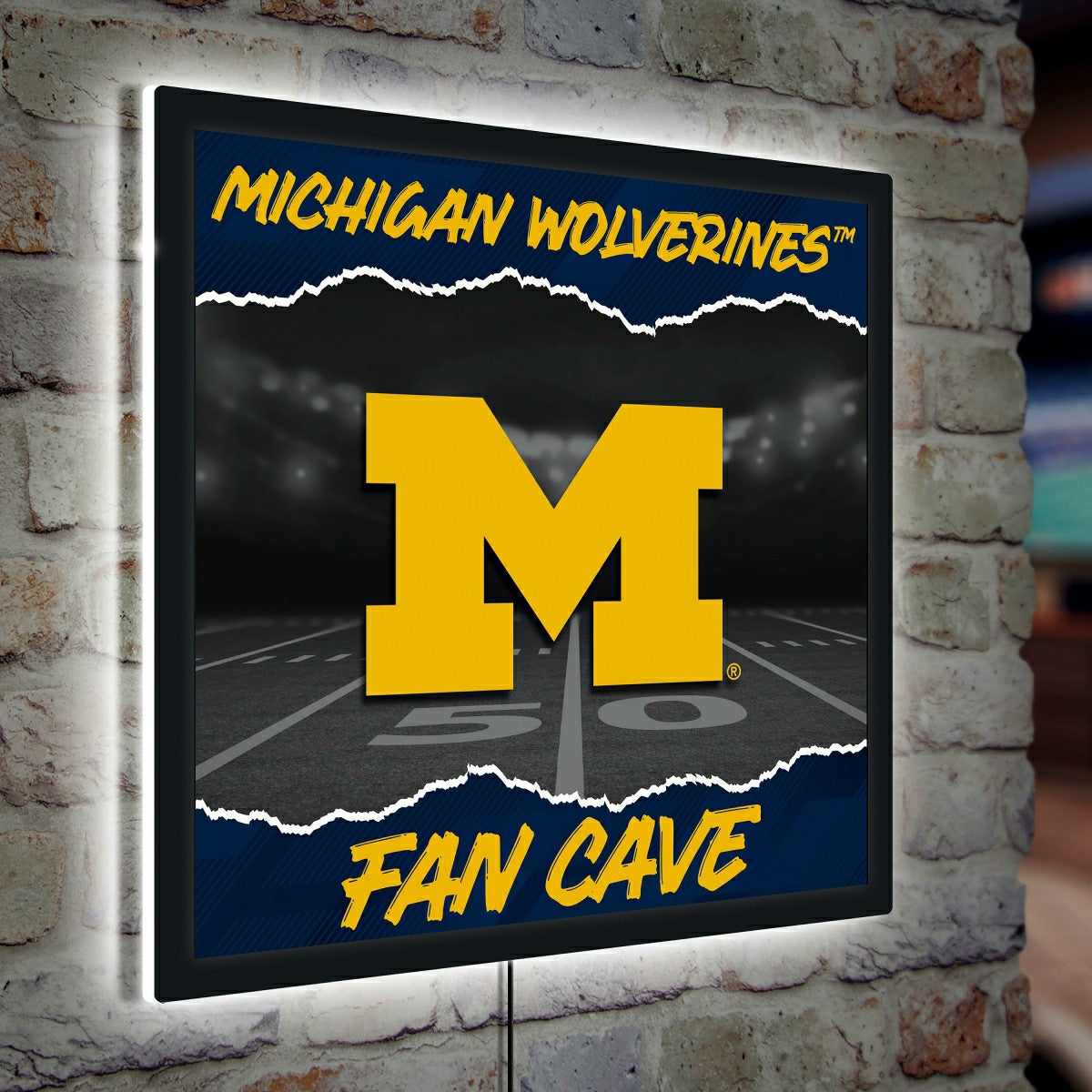 University Of Michigan 23"H x 23"L LED Wall Decor, Edgelite, Square - Collegiate Home
