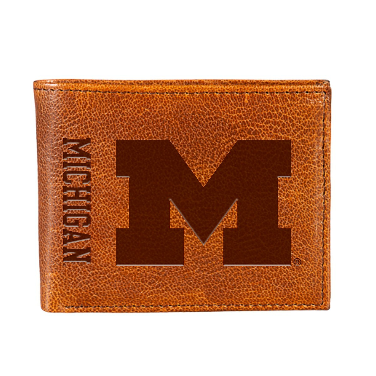 University Of Michigan, Embossed 100% Genuine Tumbled Leather Passcase - Collegiate Home