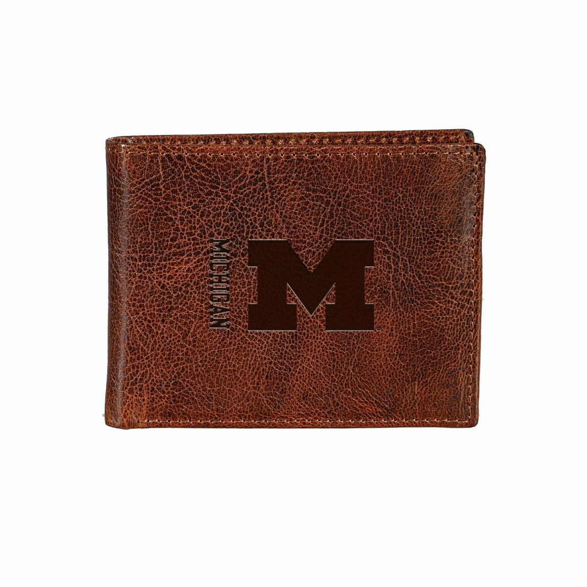 University Of Michigan, Embossed 100% Genuine Tumbled Leather Passcase - Collegiate Home
