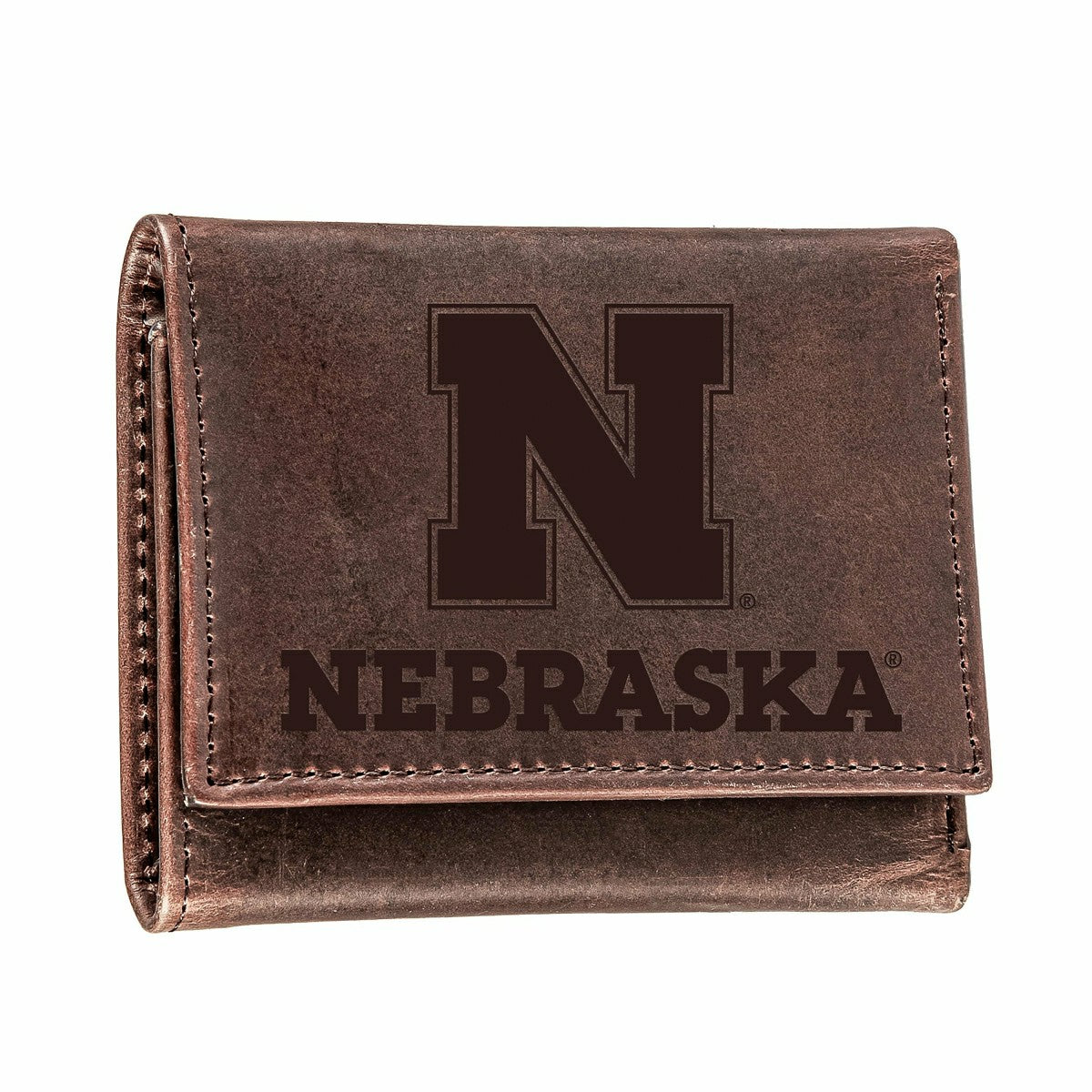 University of Nebraska, Tri-Fold Wallet, Brown, CH, 100% Genuine Leath - Collegiate Home
