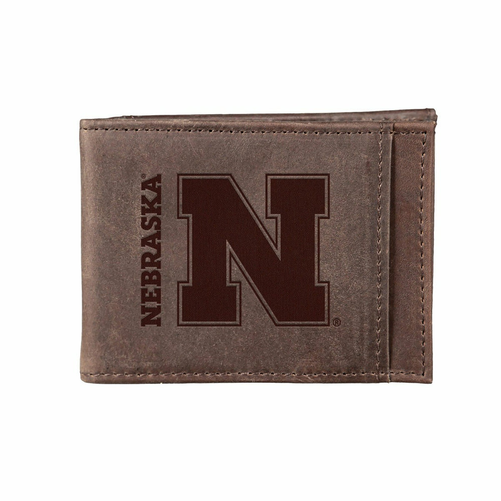 Front Pocket Wallet w/ RFID Blocking, University of Nebraska, Brown - Collegiate Home