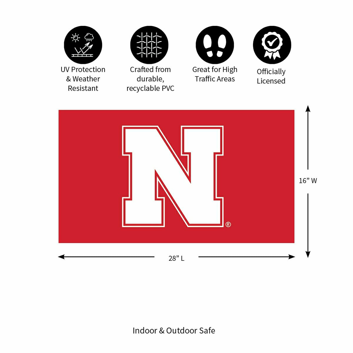 Full Color PVC Mat, 16" x 28", University of Nebraska - Collegiate