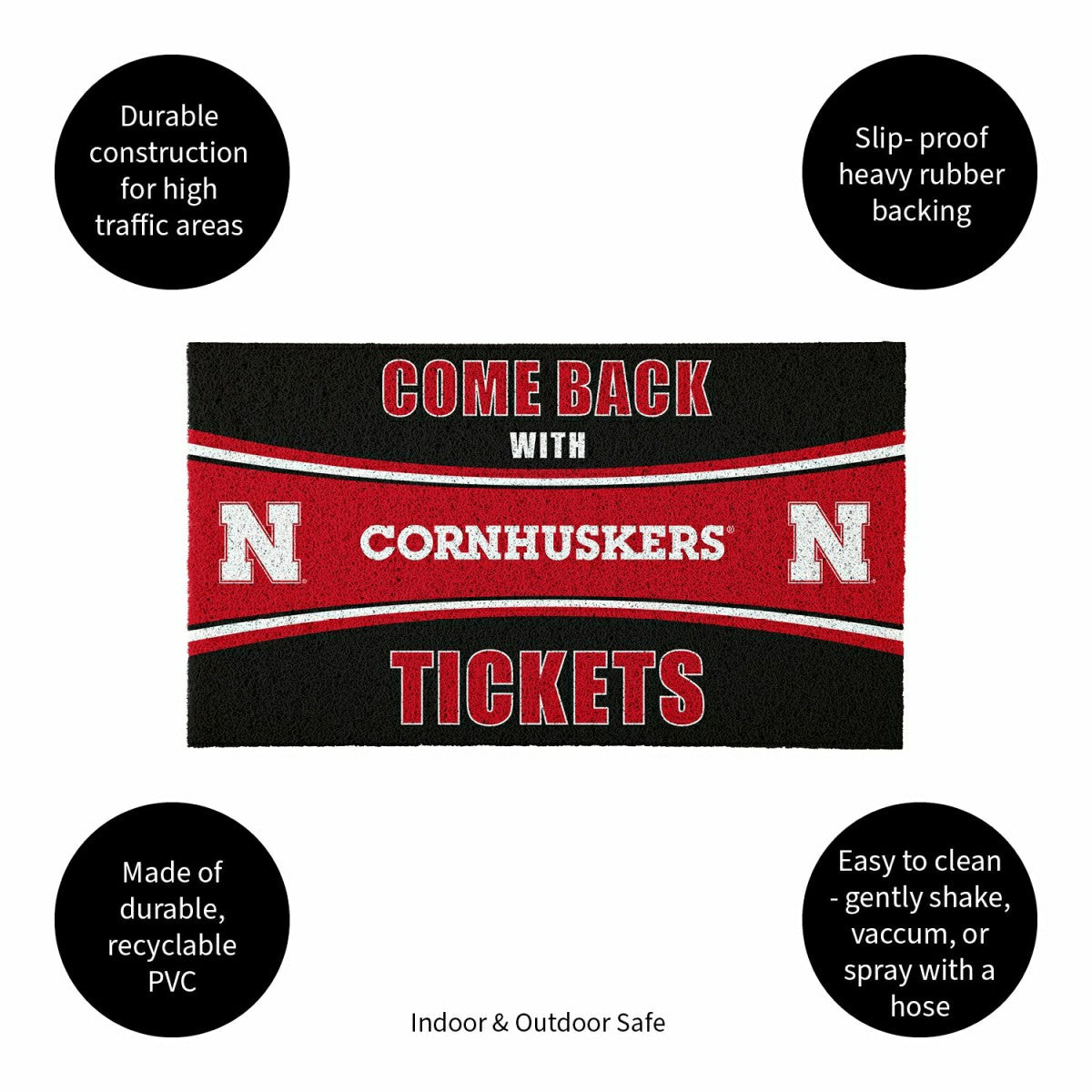 28" x 16" PVC Trapper Mat, Come Back with Tickets, University of Nebra - Collegiate