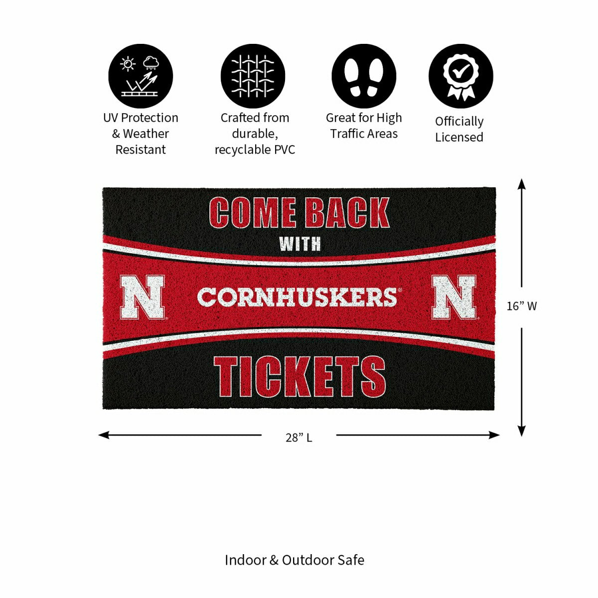 28" x 16" PVC Trapper Mat, Come Back with Tickets, University of Nebra - Collegiate