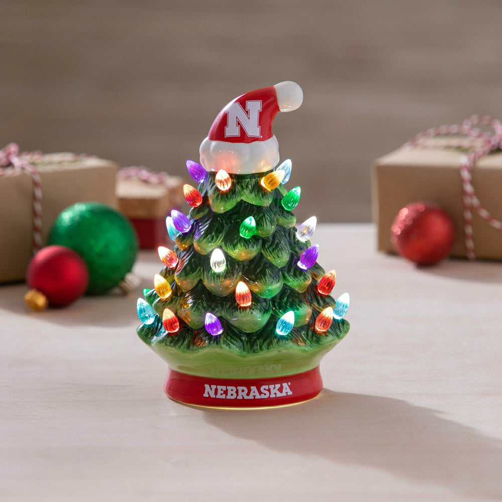 8" LED Ceramic Christmas Tree, University of Nebraska - Collegiate Home