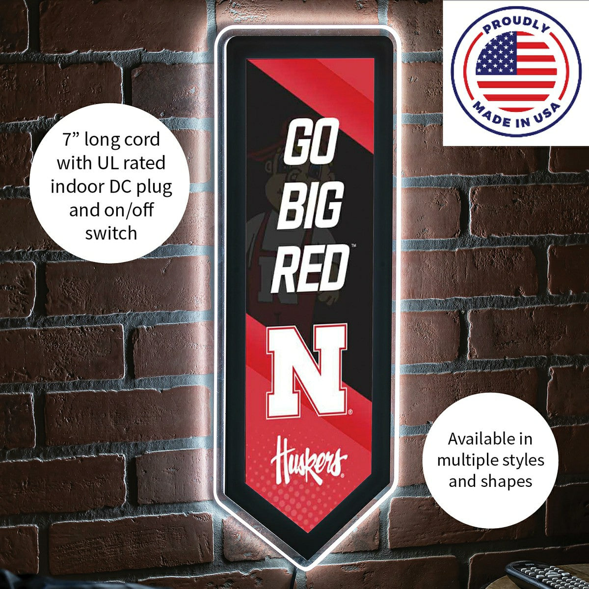 LED Wall Decor, Pennant, University of Nebraska - Collegiate Home