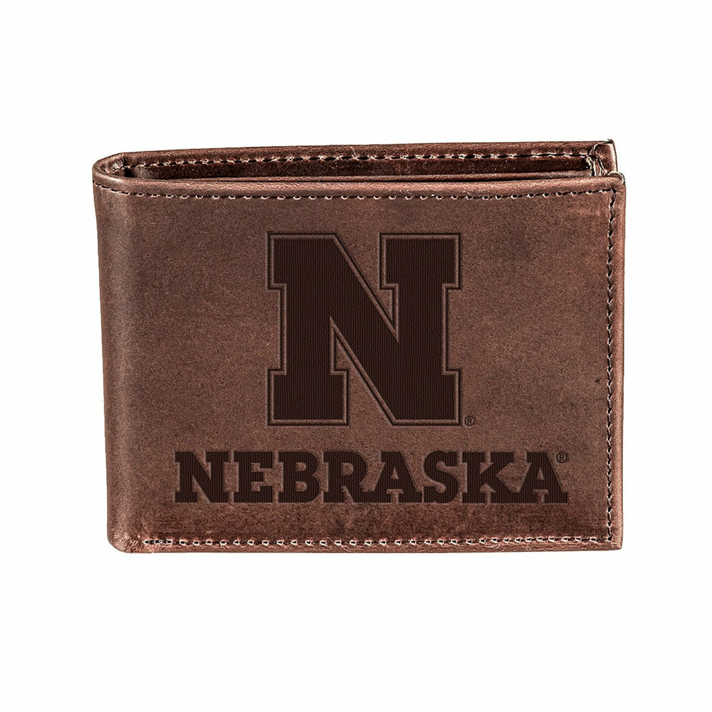 University of Nebraska, Bi-Fold Wallet, Brown, CH, 100% Genuine Leathe - Collegiate Home