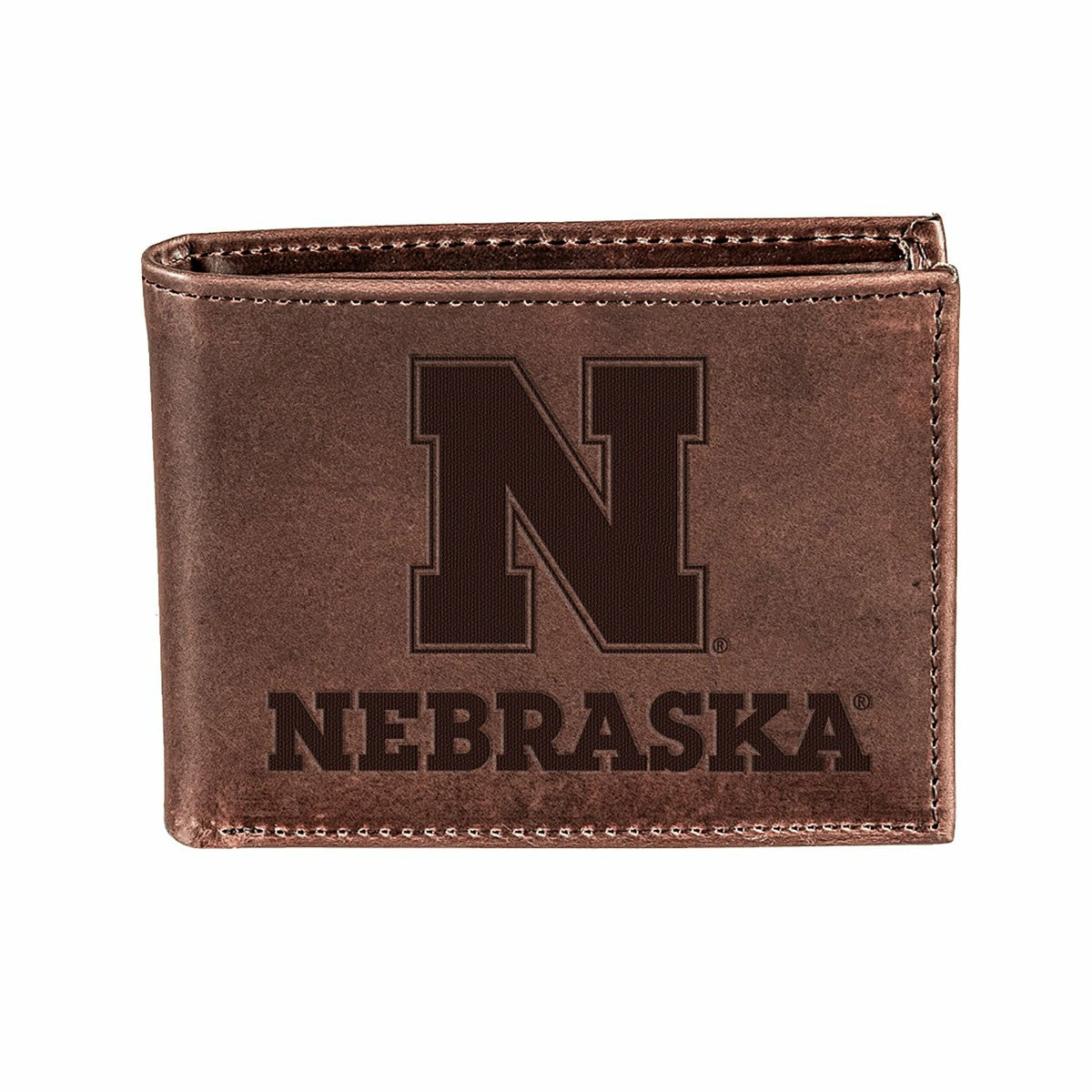 University of Nebraska, Bi-Fold Wallet, Brown, CH, 100% Genuine Leathe - Collegiate Home