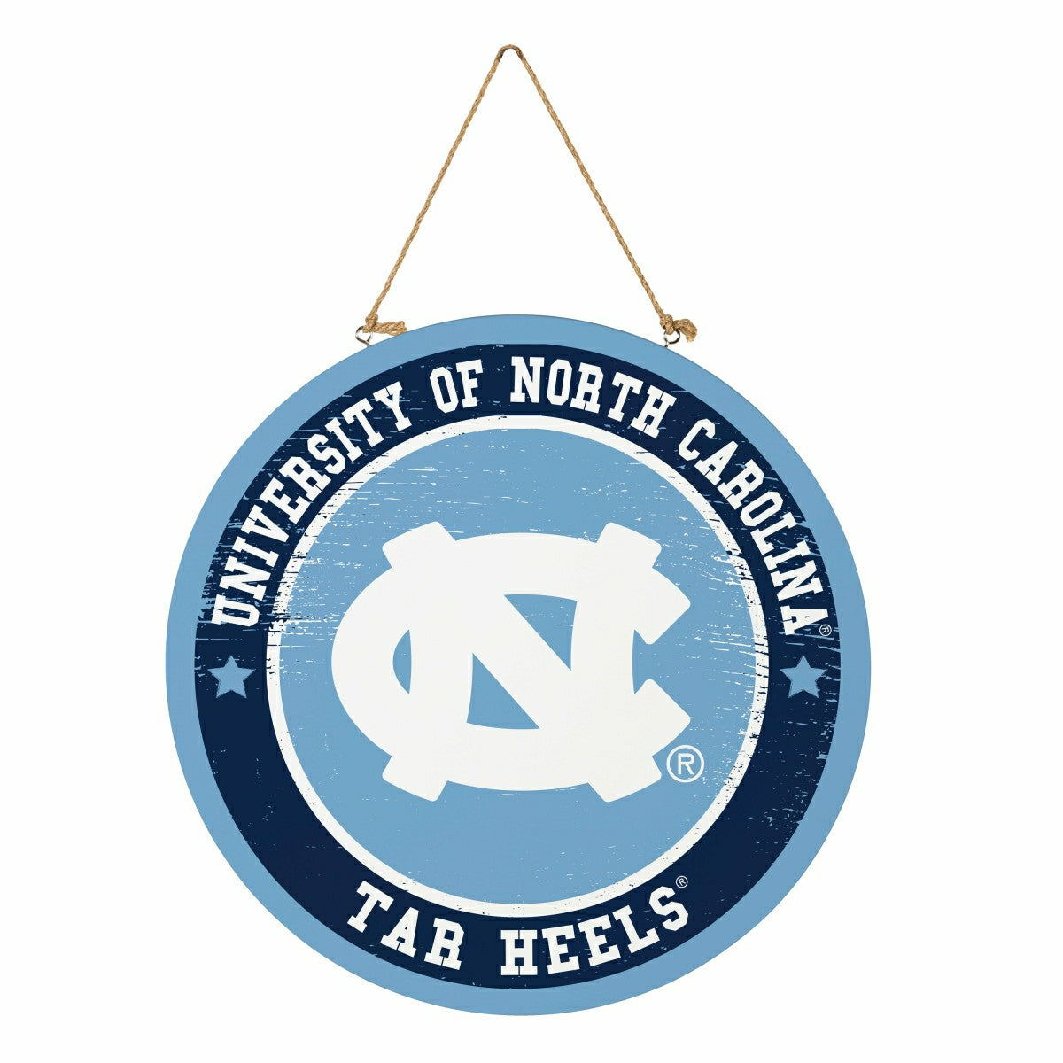 University of North Carolina Round Door Décor with Hanging Rope, 18x18 - Collegiate Home