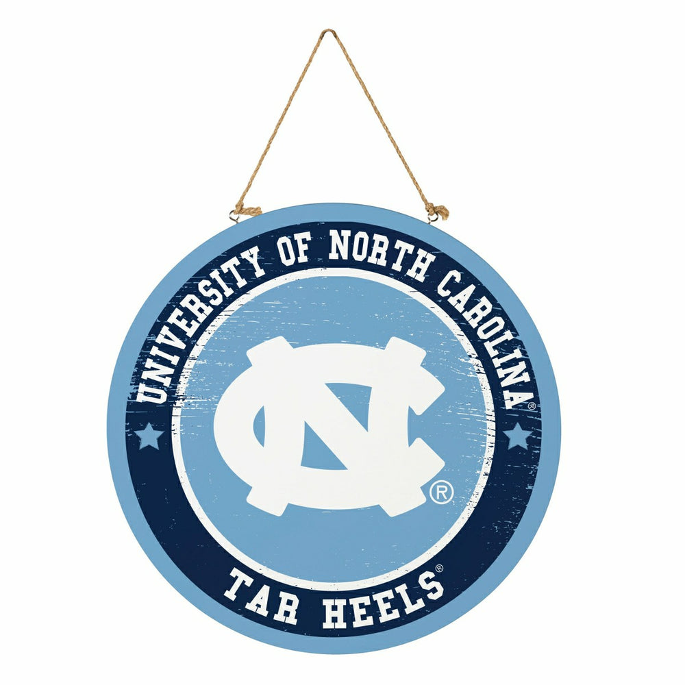 University of North Carolina Round Door Décor with Hanging Rope, 18x18 - Collegiate Home