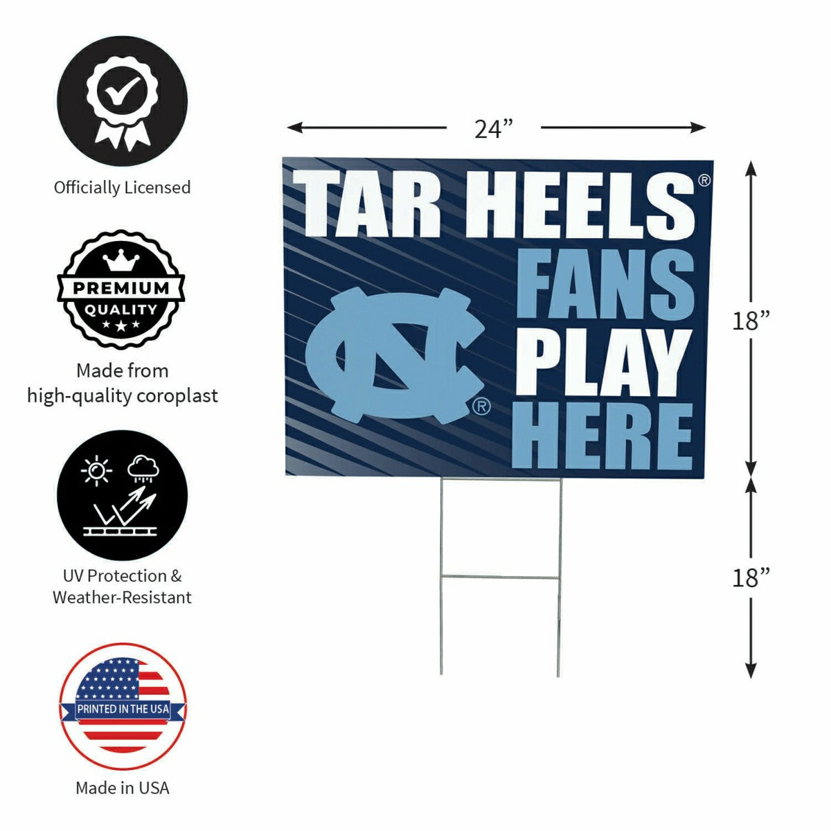 University of North Carolina Coroplast Yard Sign "Fans Play Here" - Collegiate Home