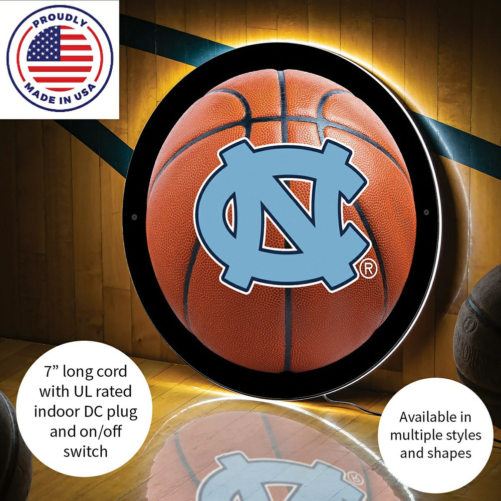 LED Wall Decor, Round, Med, UNC, Basketball - Collegiate Home