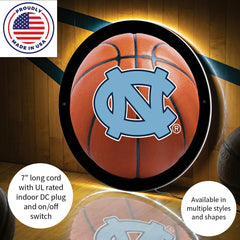 LED Wall Decor, Round, Med, UNC, Basketball - Collegiate Home