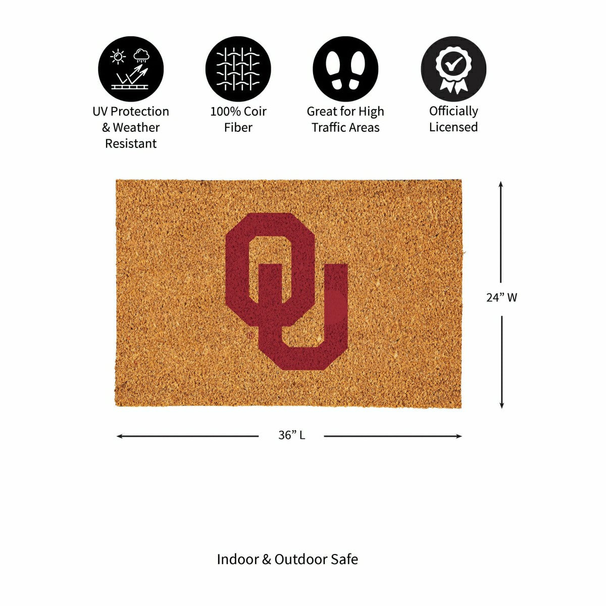 University of Oklahoma Large Full Color Coir Mat, 36"x24" - Collegiate