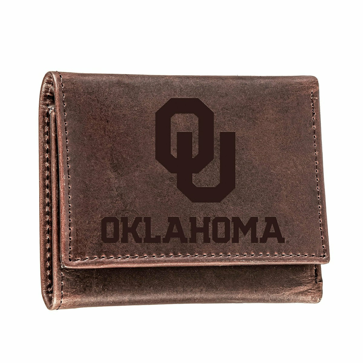 University of Oklahoma, Tri-Fold Wallet, Brown, CH, 100% Genuine Leath - Collegiate Home