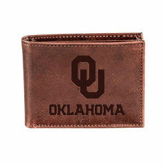 University of Oklahoma, Bi-Fold Wallet, Brown, CH, 100% Genuine Leathe - Collegiate Home
