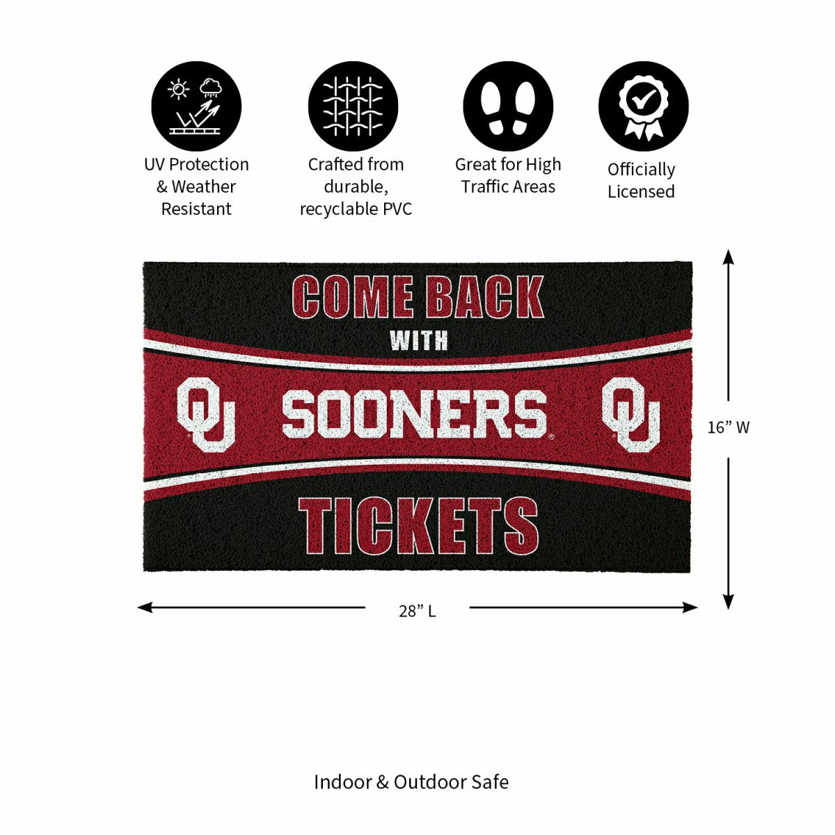 28" x 16" PVC Trapper Mat, Come Back with Tickets, University of Oklah - Collegiate