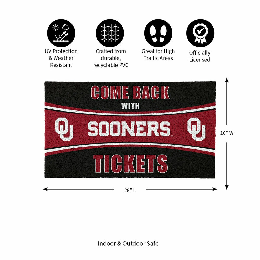 28" x 16" PVC Trapper Mat, Come Back with Tickets, University of Oklah - Collegiate