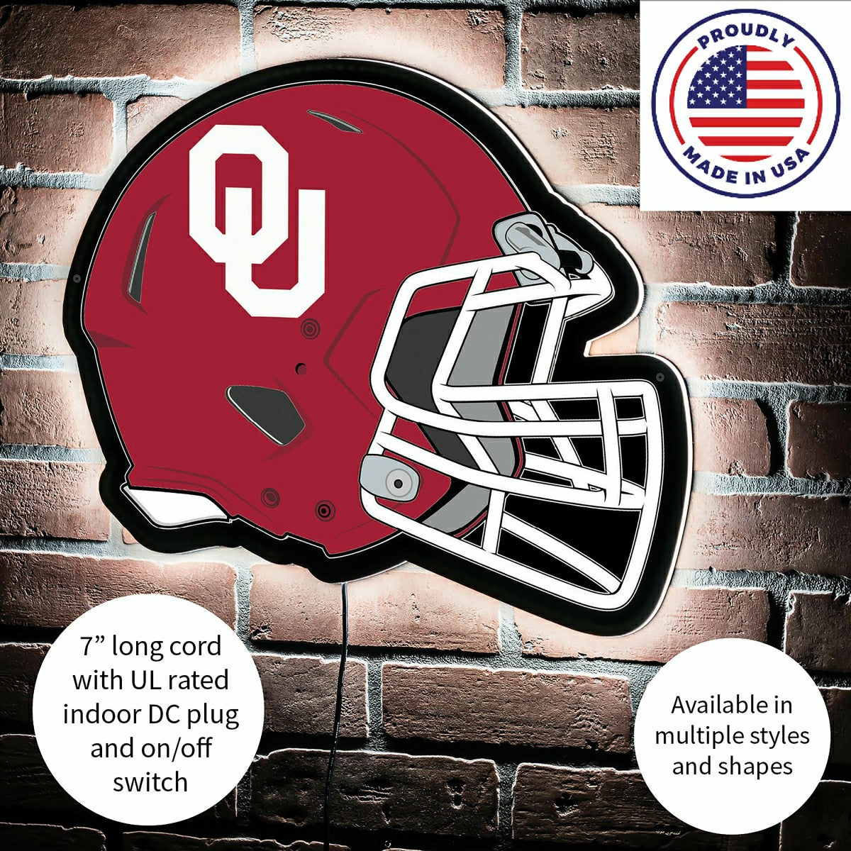 LED Wall Decor, Helmet, University of Oklahoma - Collegiate Home