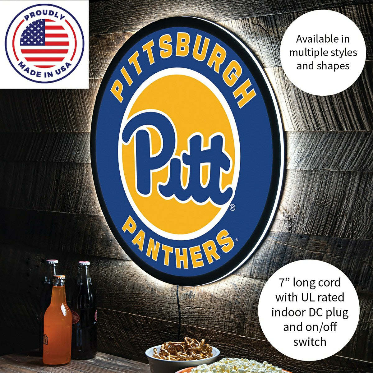 LED Wall Decor, Round, University of Pittsburgh - Collegiate Home