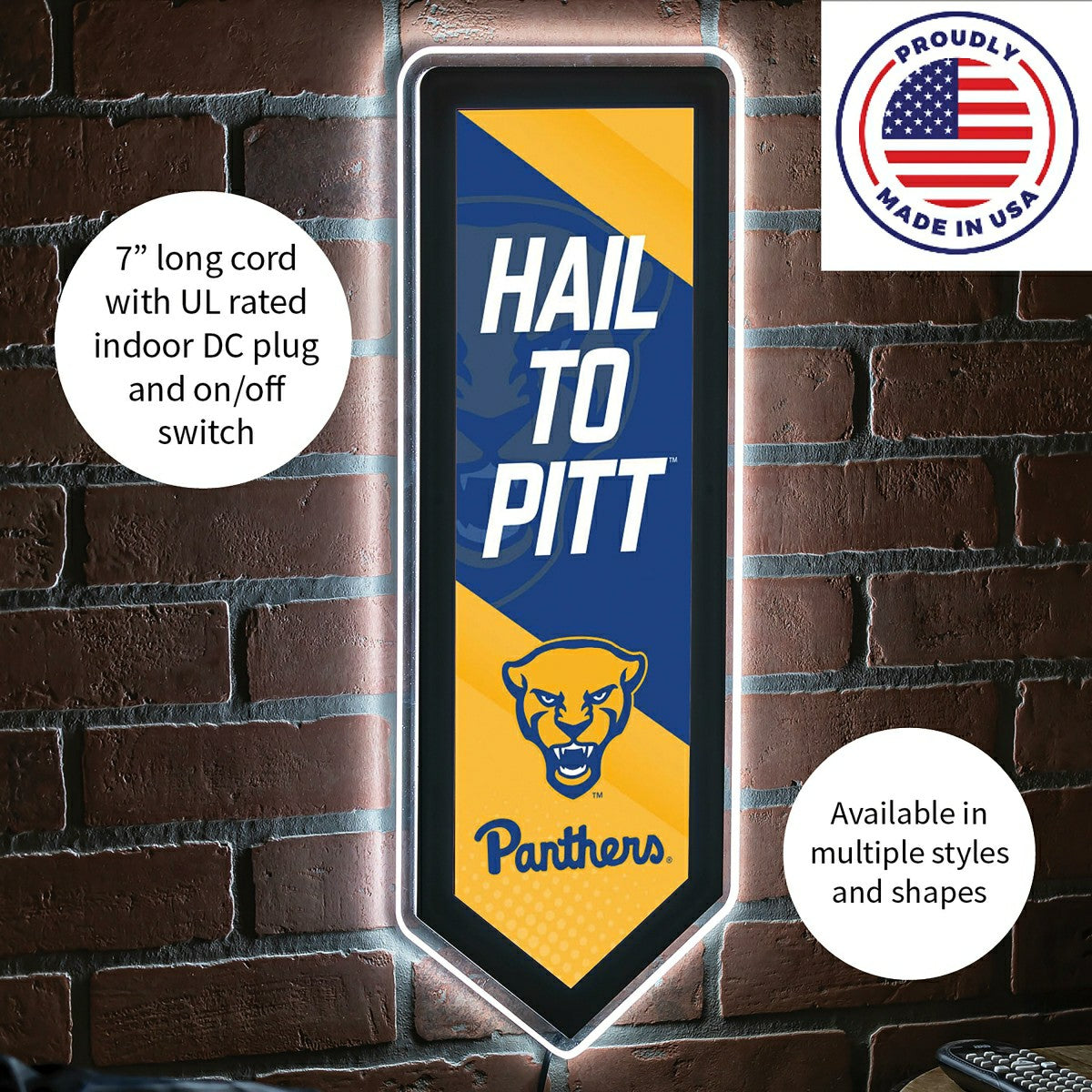 LED Wall Decor, Pennant, University of Pittsburgh - Collegiate Home