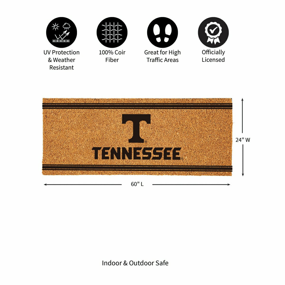 University of Tennessee Extra Large One Color Coir Mat, 60"x24" - Collegiate