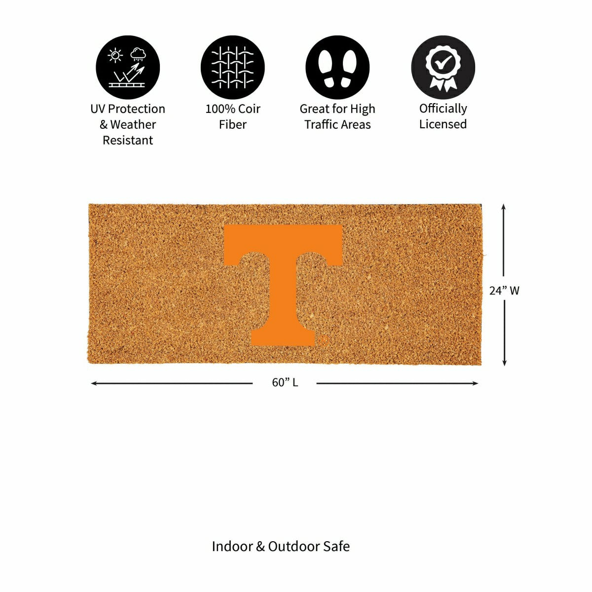 University of Tennessee Extra Large Full Color Coir Mat, 60"x24" - Collegiate