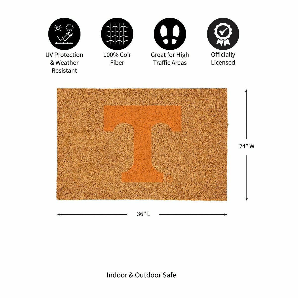 University of Tennessee Large Full Color Coir Mat, 36"x24" - Collegiate