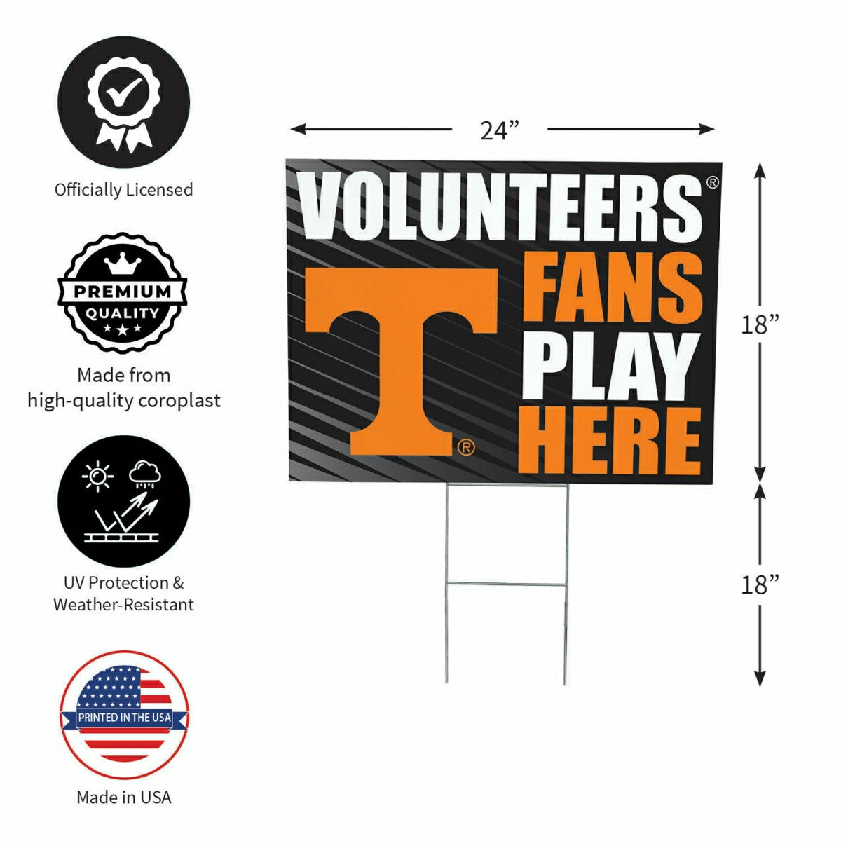 University of Tennessee Coroplast Yard Sign "Fans Play Here" - Collegiate Home