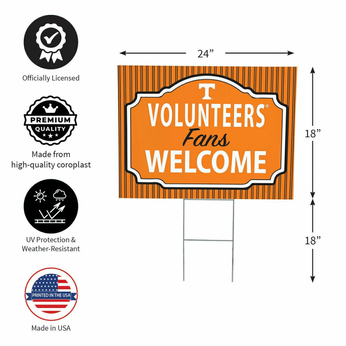 University of Tennessee Coroplast Yard Sign, "Fans Welcome" - Collegiate Home