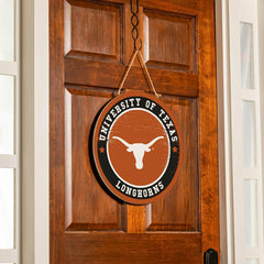 University of Texas Round Door Décor with Hanging Rope, 18x18 - Collegiate Home