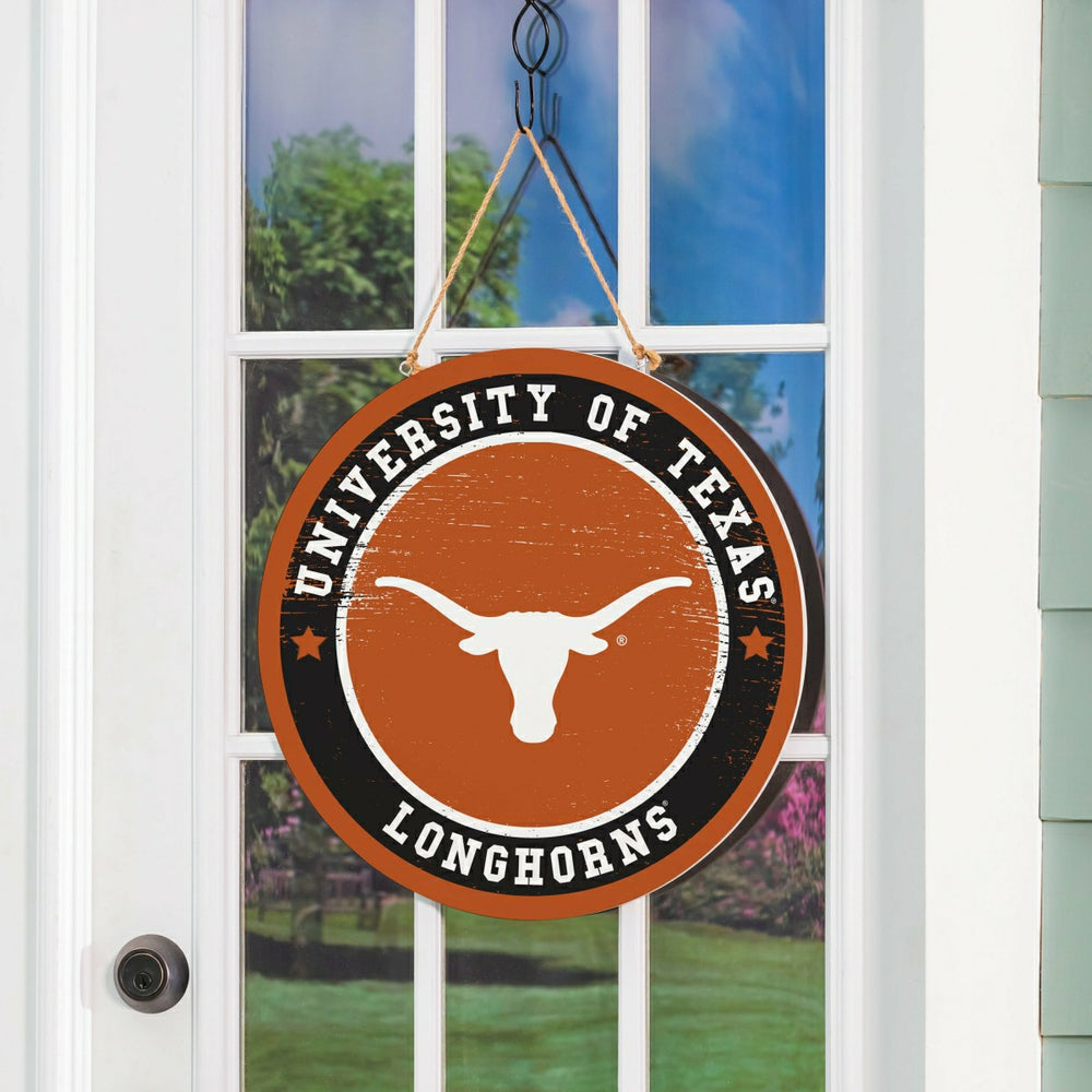University of Texas Round Door Décor with Hanging Rope, 18x18 - Collegiate Home