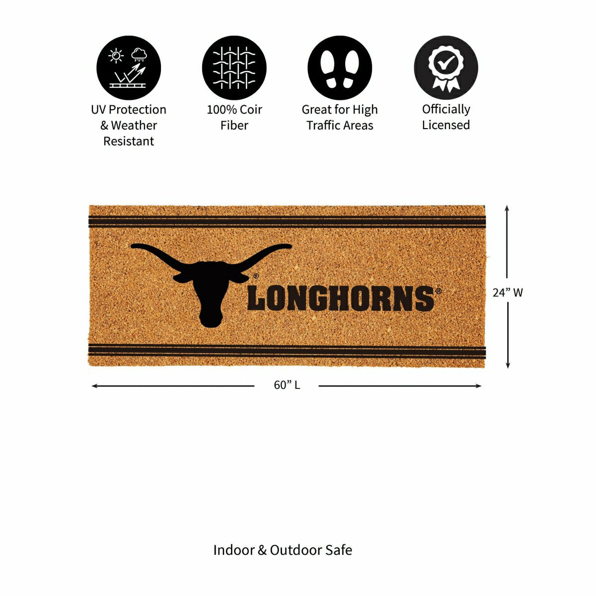 University of Texas Extra Large One Color Coir Mat, 60"x24" - Collegiate