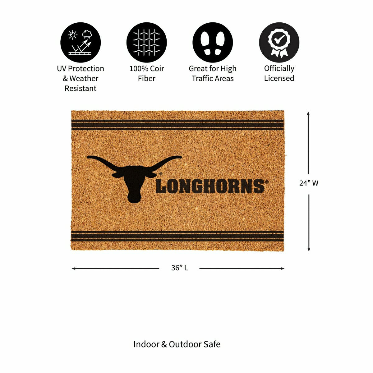 University of Texas Large One Color Coir Mat, 36"x24" - Collegiate