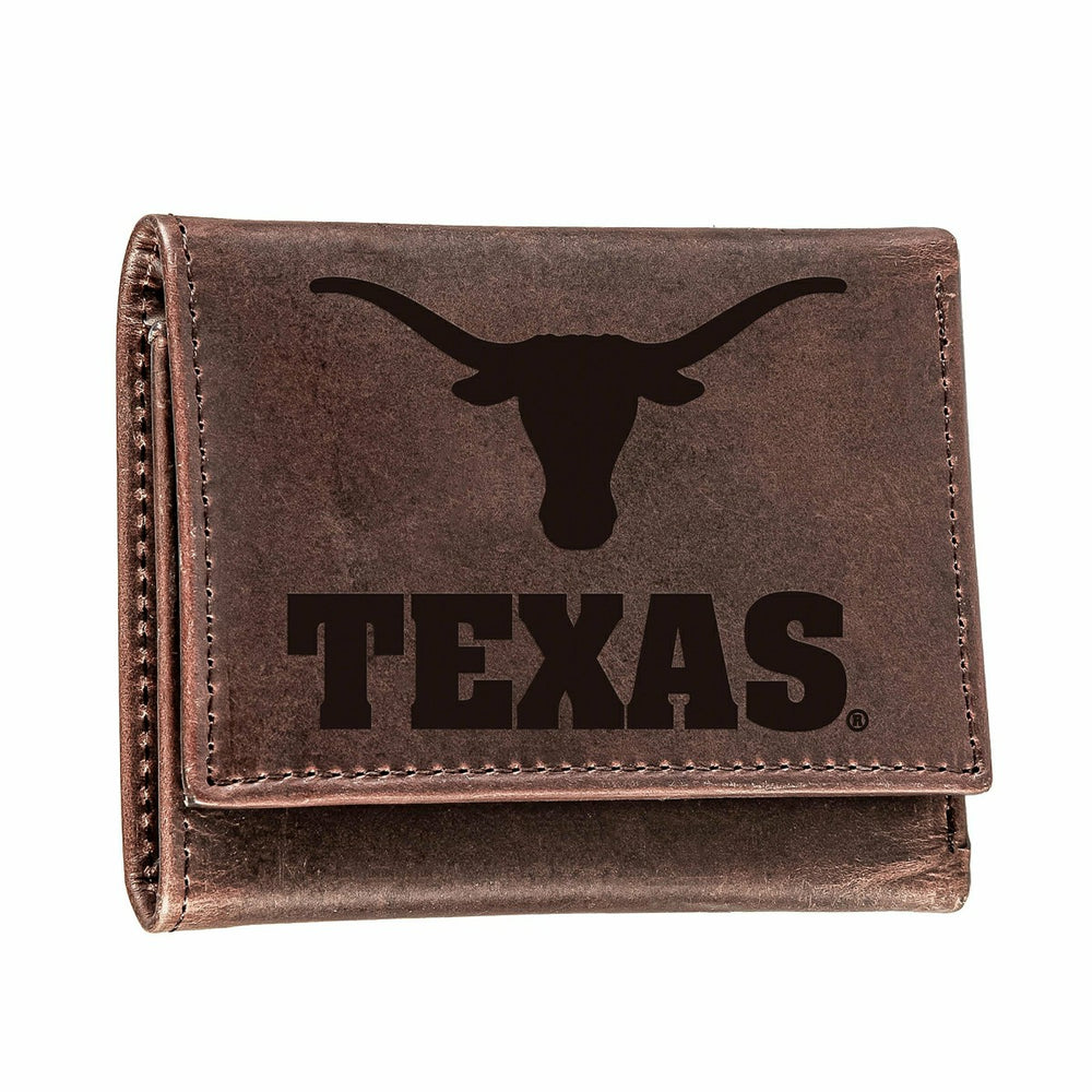 University of Texas, Tri-Fold Wallet, Brown, CH, 100% Genuine Leather - Collegiate Home
