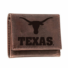 University of Texas, Tri-Fold Wallet, Brown, CH, 100% Genuine Leather - Collegiate Home