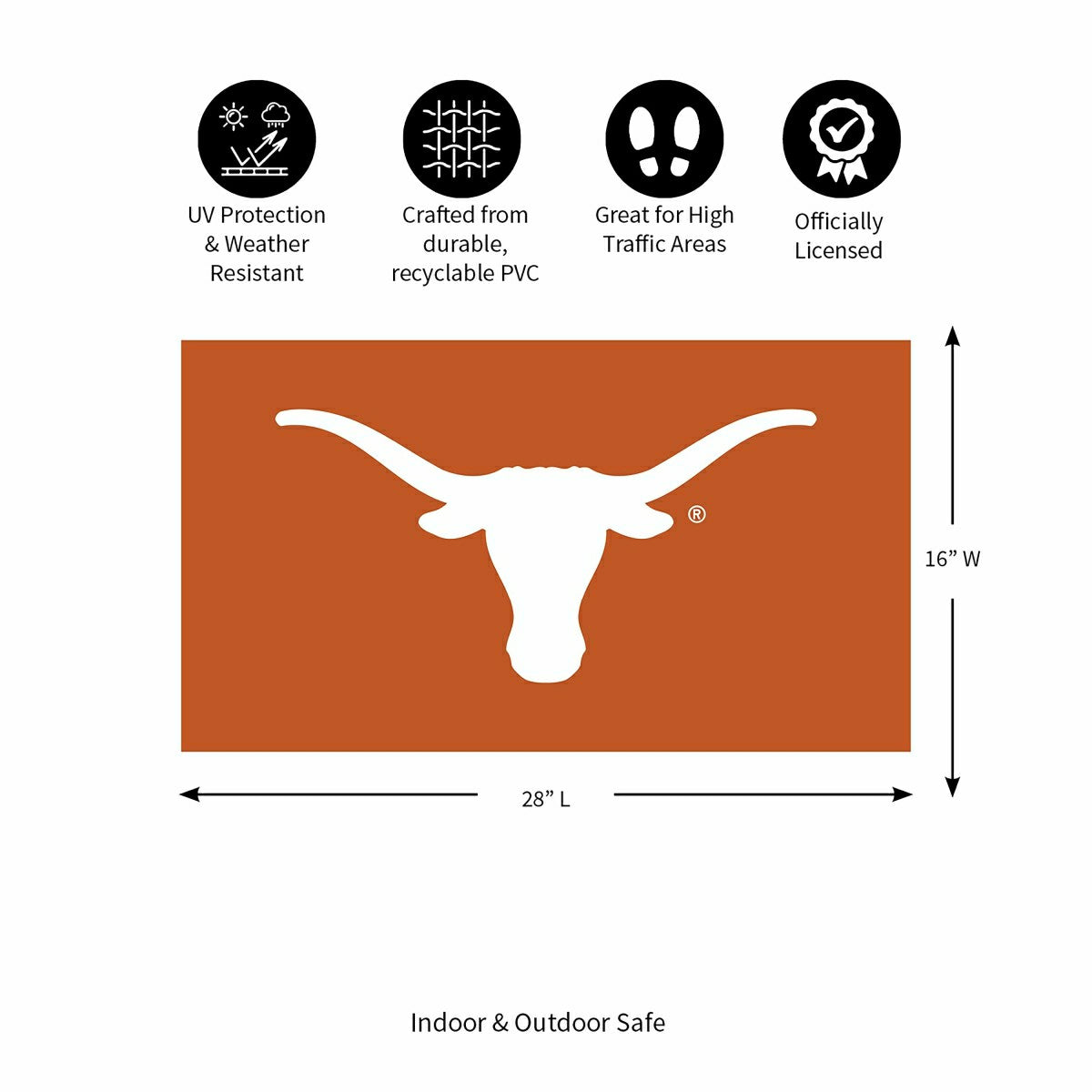 Full Color PVC Mat, 16" x 28", University of Texas - Collegiate