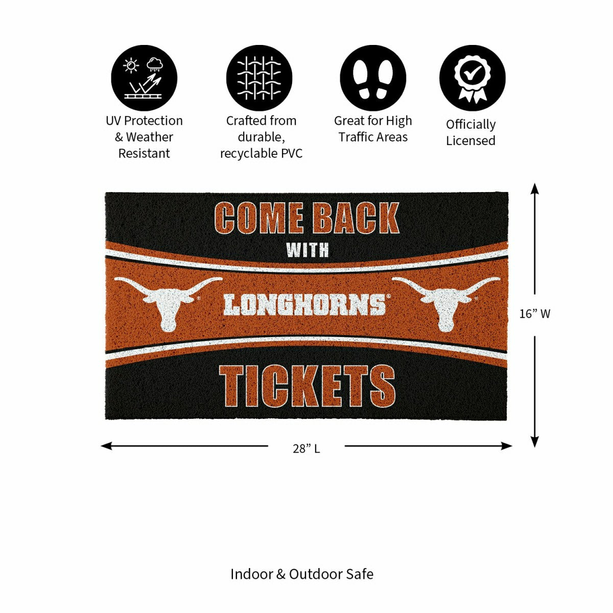 28" x 16" PVC Trapper Mat, Come Back with Tickets, University of Texas - Collegiate