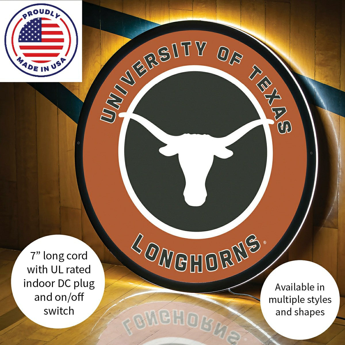 LED Wall Decor, Round, University of Texas - Collegiate Home