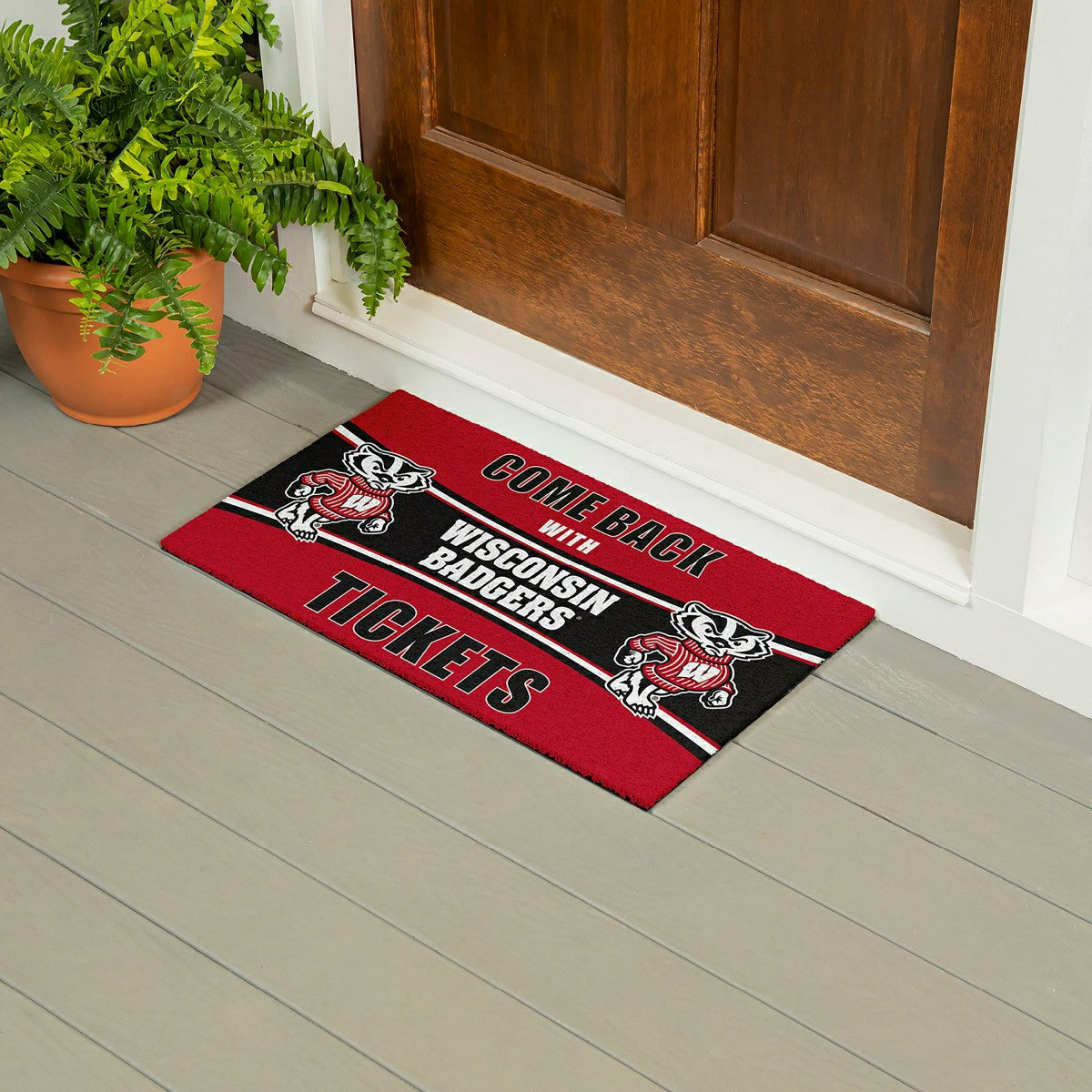 28" x 16" PVC Trapper Mat, Come Back with Tickets, University of Wisco - Collegiate