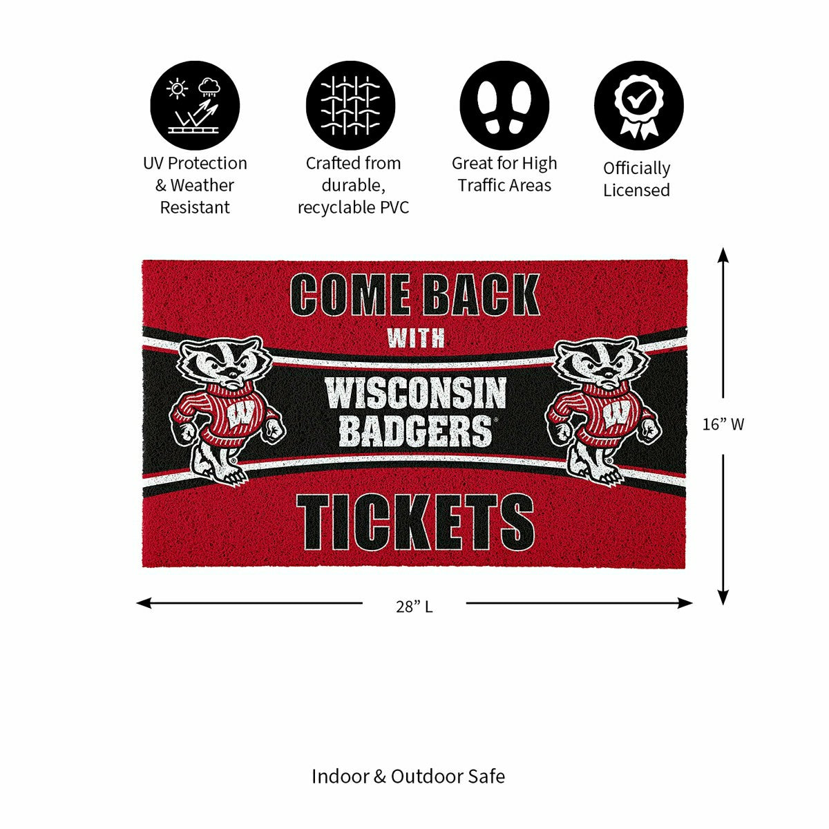 28" x 16" PVC Trapper Mat, Come Back with Tickets, University of Wisco - Collegiate