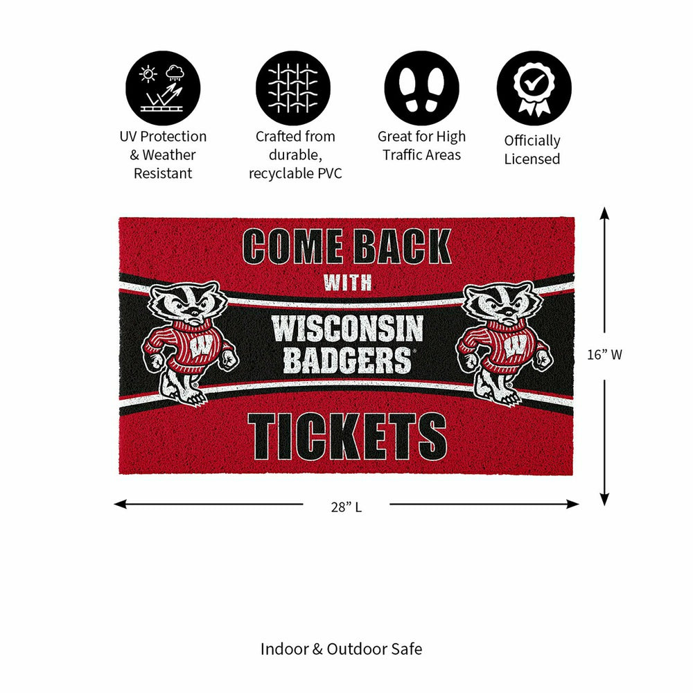 28" x 16" PVC Trapper Mat, Come Back with Tickets, University of Wisco - Collegiate