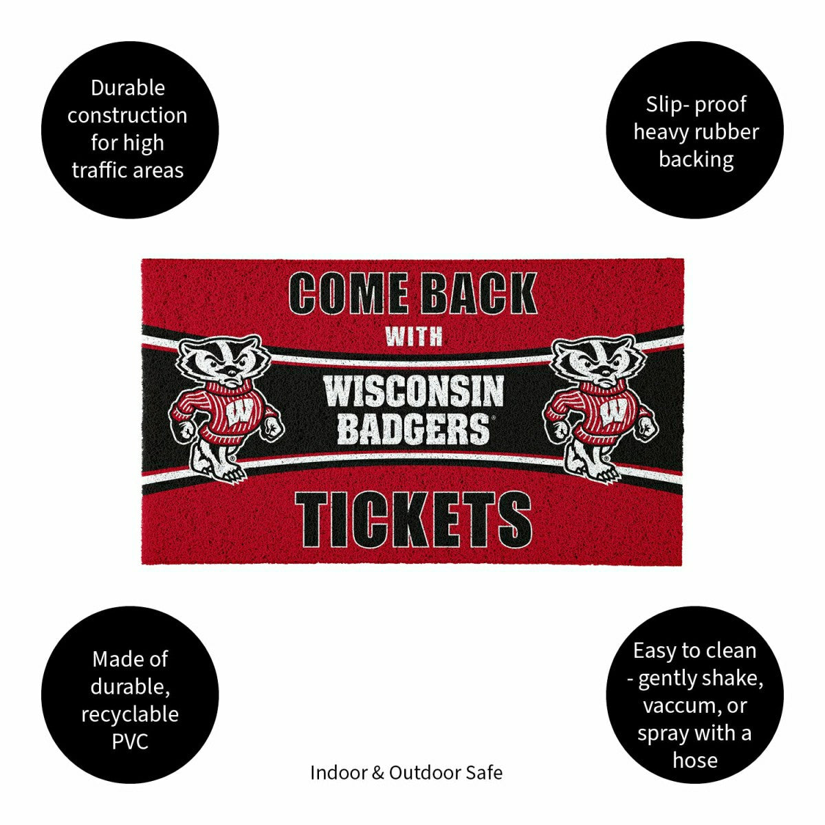 28" x 16" PVC Trapper Mat, Come Back with Tickets, University of Wisco - Collegiate