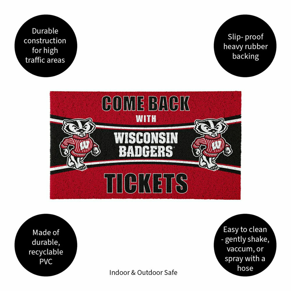28" x 16" PVC Trapper Mat, Come Back with Tickets, University of Wisco - Collegiate